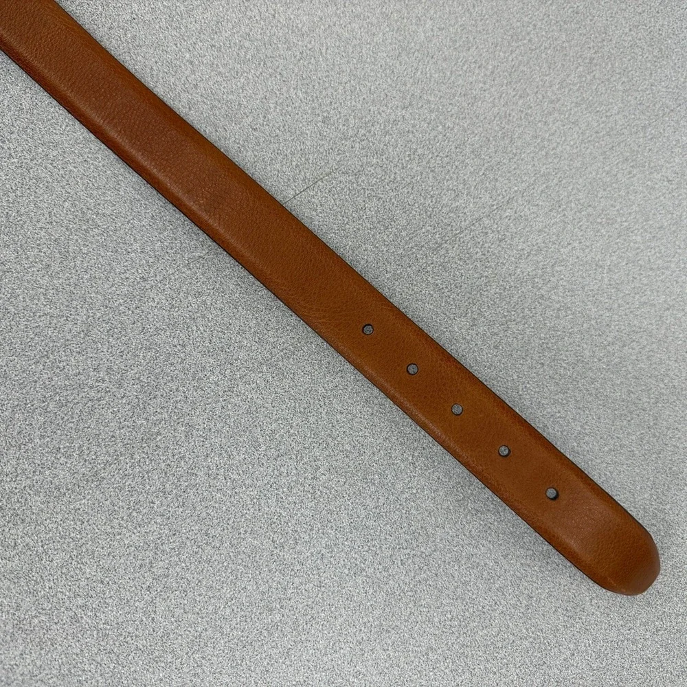 Cole Haan Belt Mens 34 Brown Leather Silver Tone Buckle Classic Everyday Dress